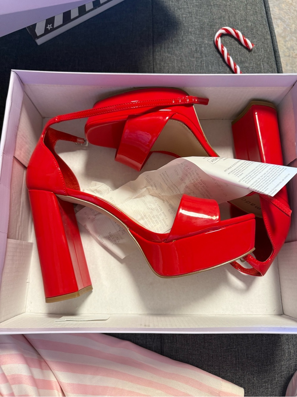 Red Platform Chunky Heel Ankle Strap Sandals